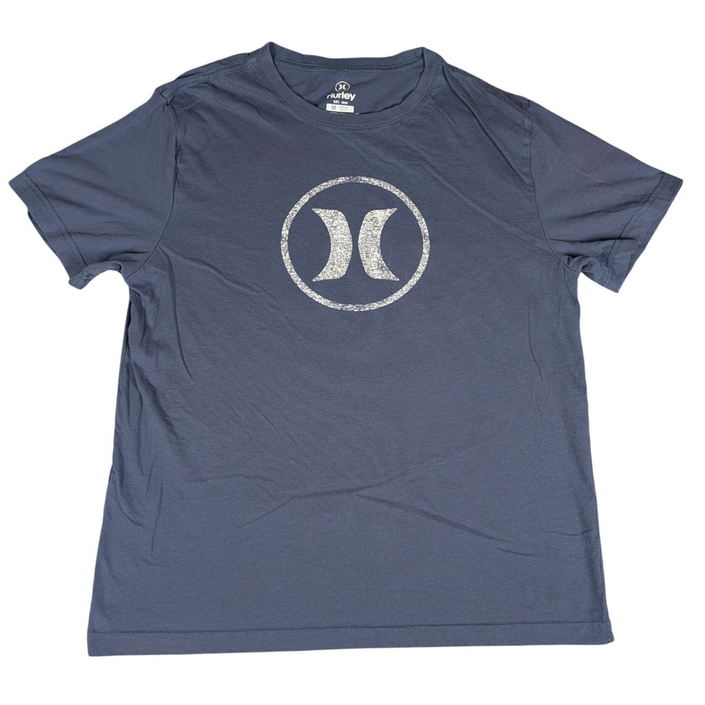 Hurley Graphic T-Shirt Mens Medium Blue Distressed Logo Excellent